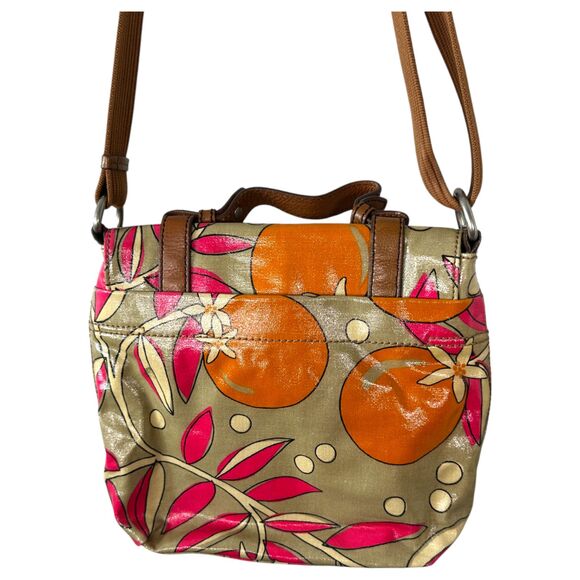 Fossil Keyper Floral Coated Canvas Brown Leather Crossbody Purse Handbag - Picture 2 of 6